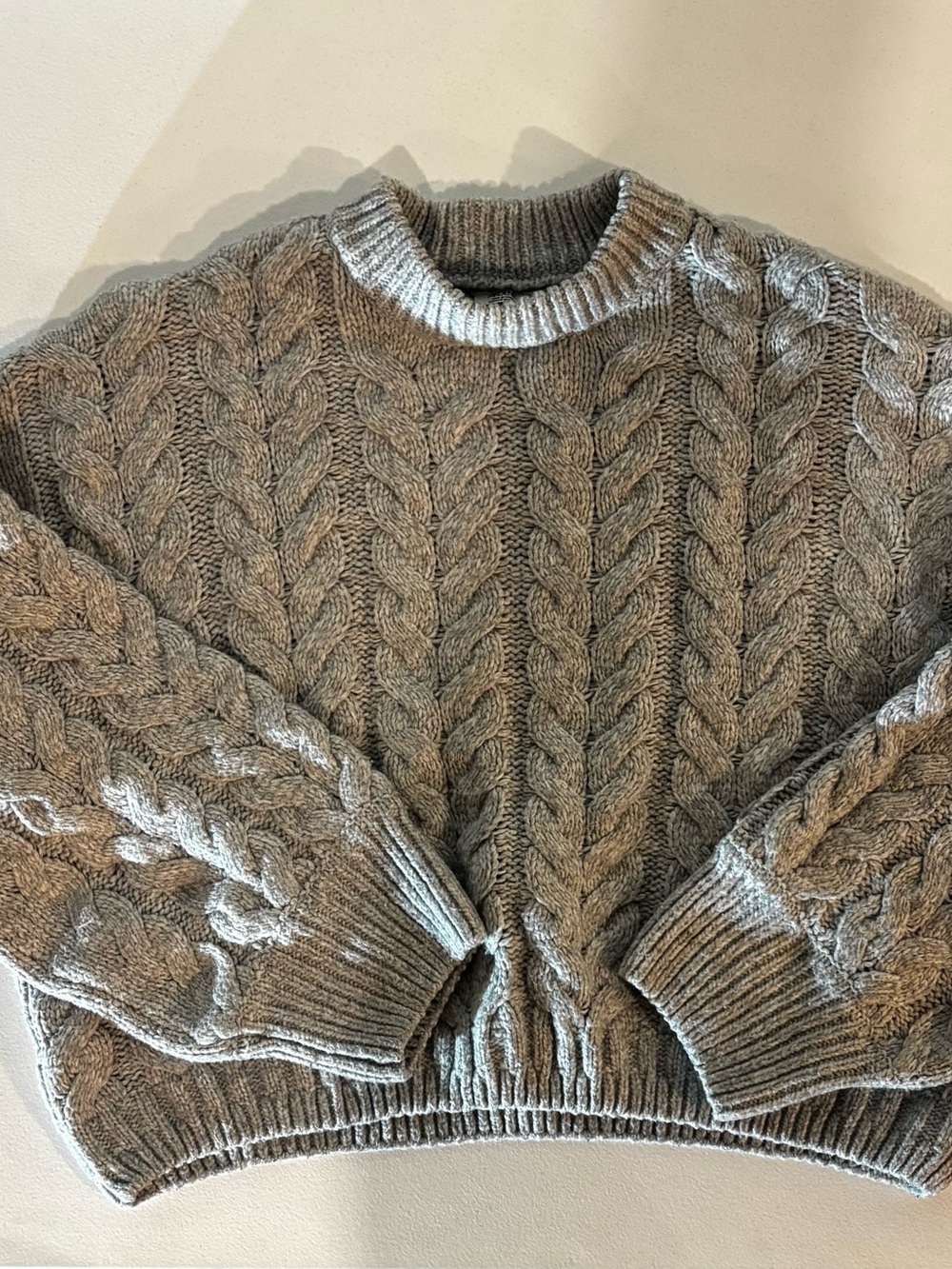 Gray Cable Knit Sweater - Classic Crewneck